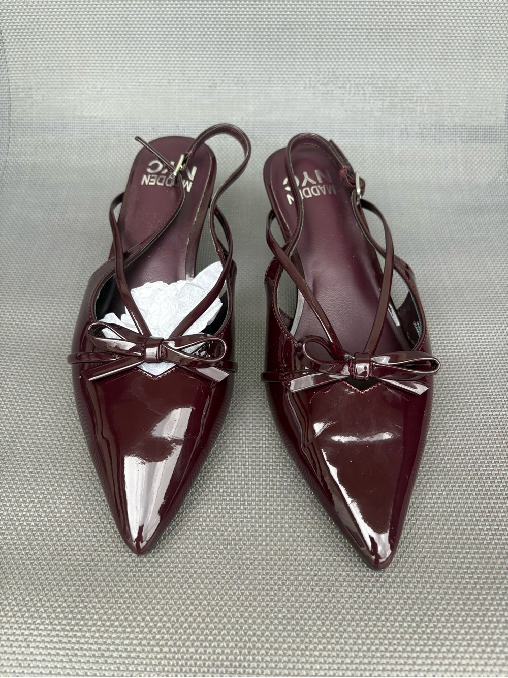 Madden NYC Women's Burgundy Patent Pointed-Toe Slingback Flats SIZE:6